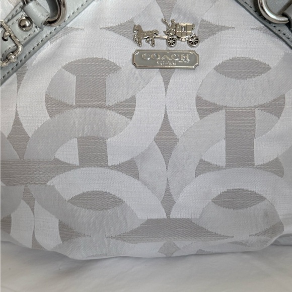 Coach Signature Gray Jacquard Satchel Bag with Leather Trim & Top Zip - Picture 2 of 16